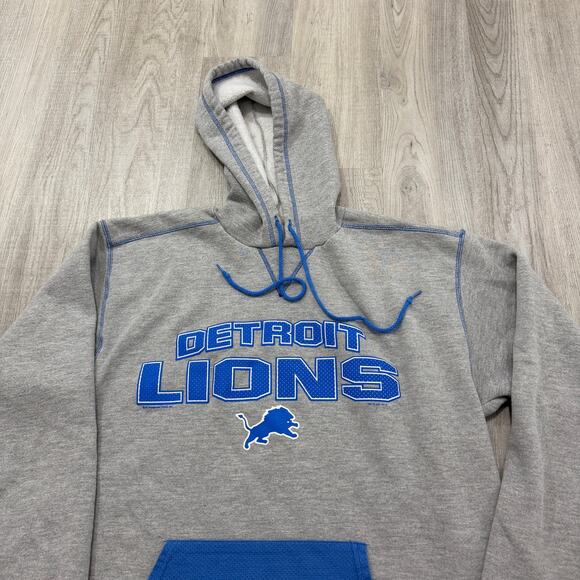 Vintage Detroit Lions Hoodie Men's Large Gray 90s NFL Football Honolulu Blue - Picture 2 of 11